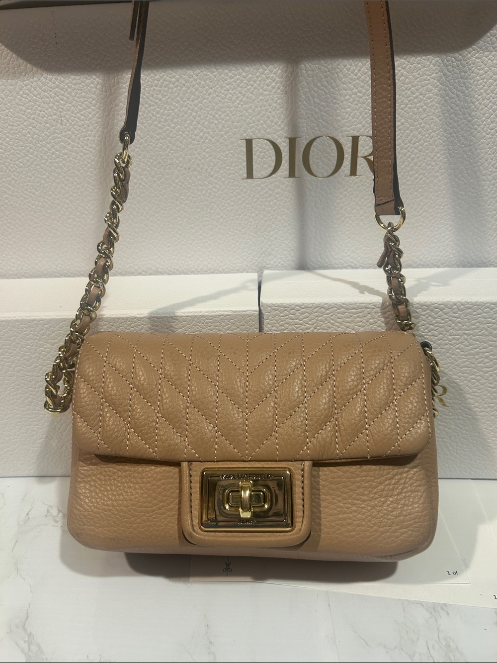 Karl Lagerfeld Paris Quilted Shoulder crossbody bag with Gold Hardware